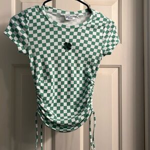 xs mighty fine shamrock ruched baby tee